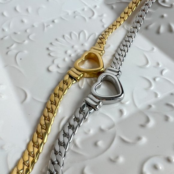 Heart Choker Thick Chain Necklace Thick Choker Heart Chain Heart Pendant Chain - Picture 8 of 14